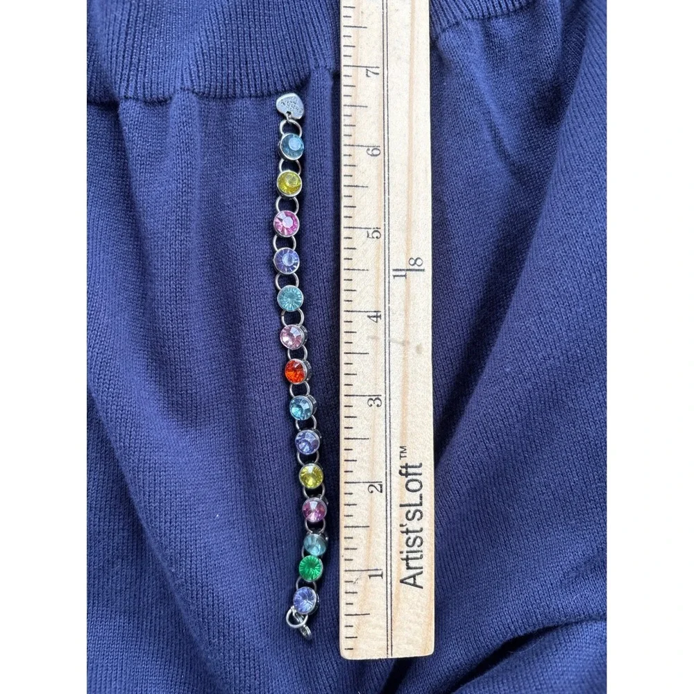 Charm Silver Tone Multi Color‎ Rhinestone Heart Charm Bracelet